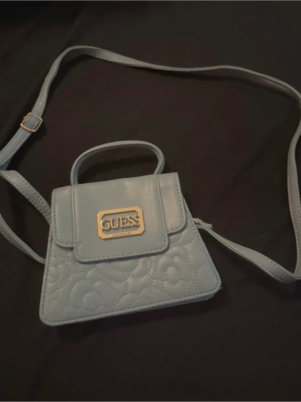 GUESS Powder Blue Quilted Mini Top-Handle Crossbody